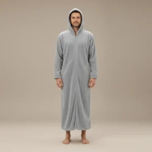 peignoir bain homme long en polaire à capuche - Vue 2 - peignoir bain homme