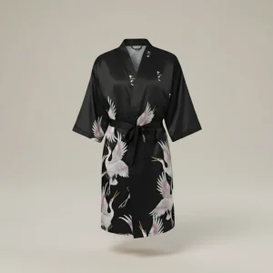 peignoir bain homme satin imprimé grues japonaises - Vue 2 - peignoir bain homme