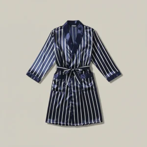 robe de chambre homme satin élégant rayé - Vue 1 - robe de chambre homme
